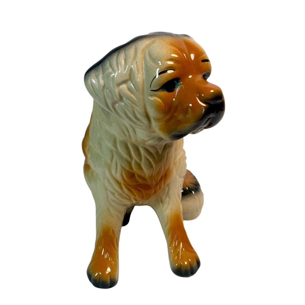 Vintage Saint Bernard Puppy Dog Ceramic Figurine Bank 10 in